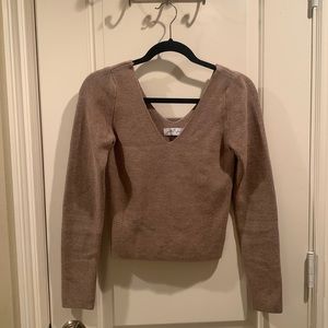 Beige Tan Sexy V Neck Sweater Size S/M SO SOFT
